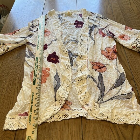 Oddy Mesh Lace Duster Cardigan Size M/L Colorful Sleeveless Boho Peasant Crochet - Picture 3 of 11